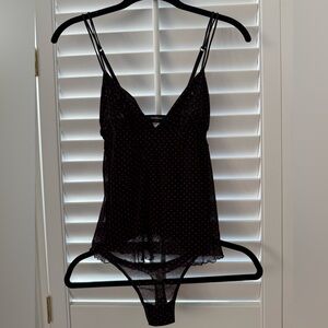 Cosabella Black Sheer Polka Dot Chemise Set